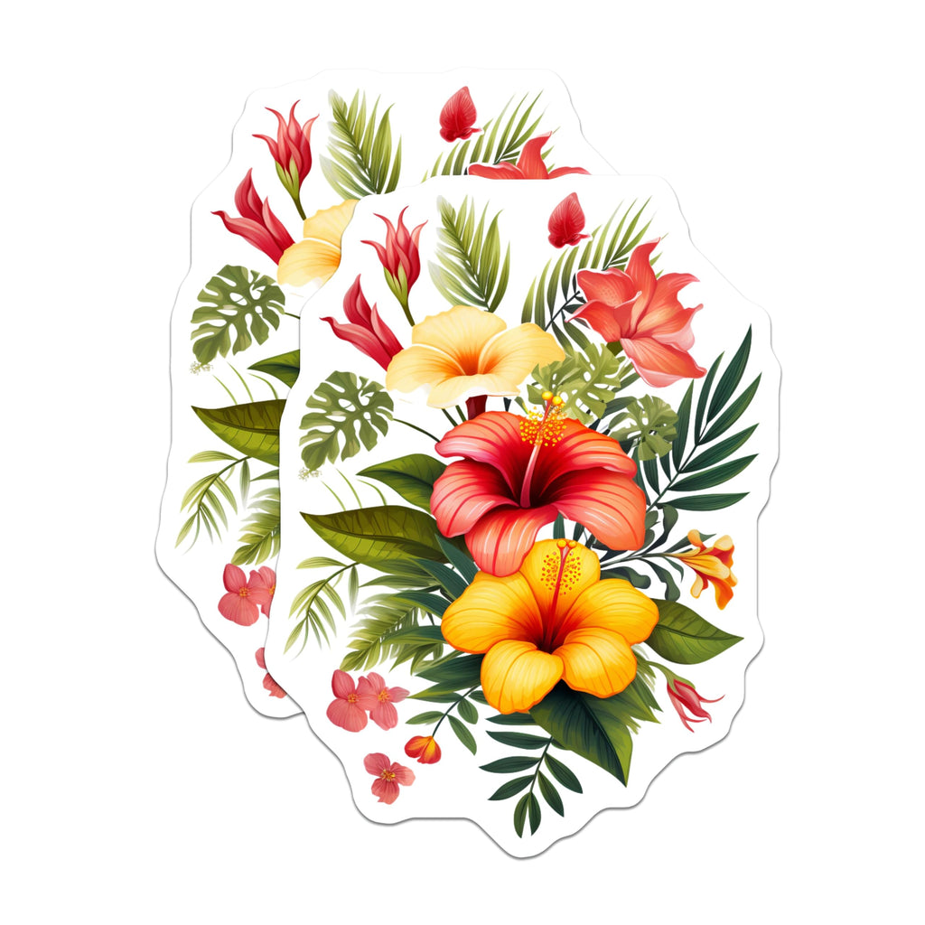 (2 Pack) Tropical Hibiscus Magnets - Vibrant Floral Bouquet - Exotic Botanical Art Decor - 5 Inches On Longest Side - Thick Durable Magnet - Made in USA - MAG19890