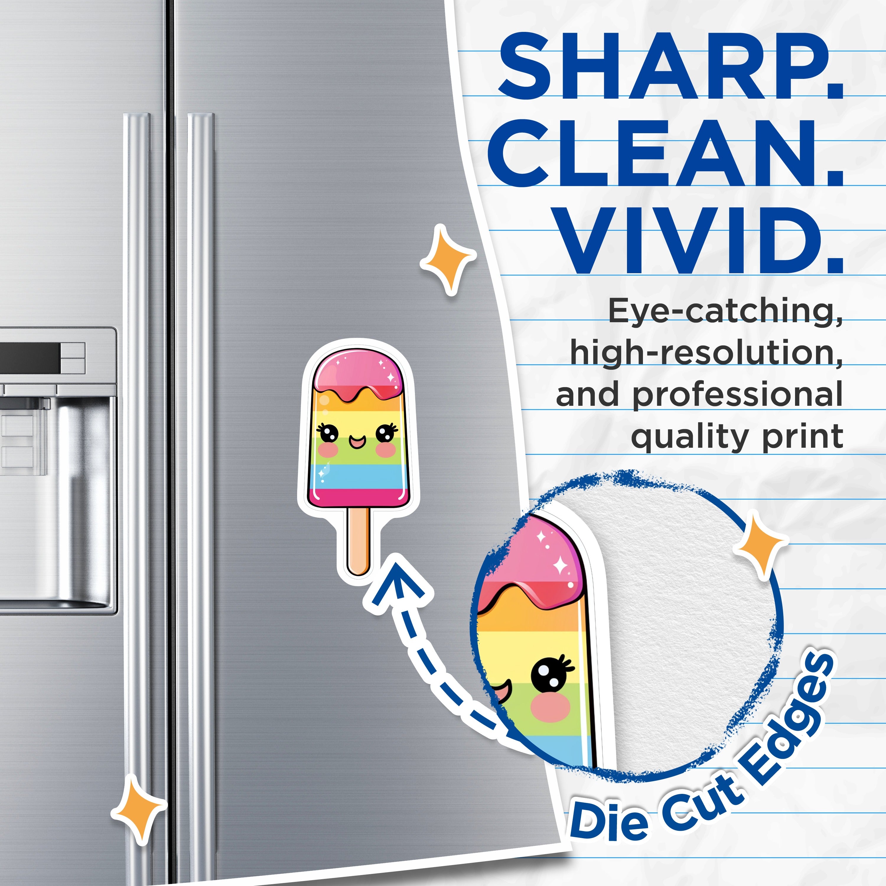 (2 Pack) Kawaii Rainbow Popsicle Magnets - Cute Ice Cream Bar - Colorful Fridge Decor Locker Fun - 5 Inches On Longest Side - Thick Durable Magnet - Made in USA - MAG36908