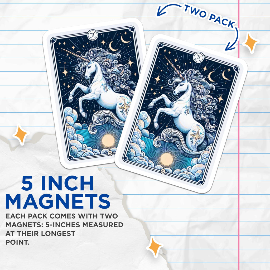 (2 Pack) Unicorn Magnets - Celestial Fantasy Decor - Gemini Zodiac Art - Starry Night Magical Creatures Fridge Art - 5 Inches On Longest Side - Thick Durable Magnet - Made in USA - MAG22196