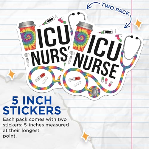 (2 Pack) ICU Nurse Stickers - Nurse Life - Medical Professional - 5" On Longest Side - Sticks to Smooth Flat Surfaces - Made in USA - BMCS6590