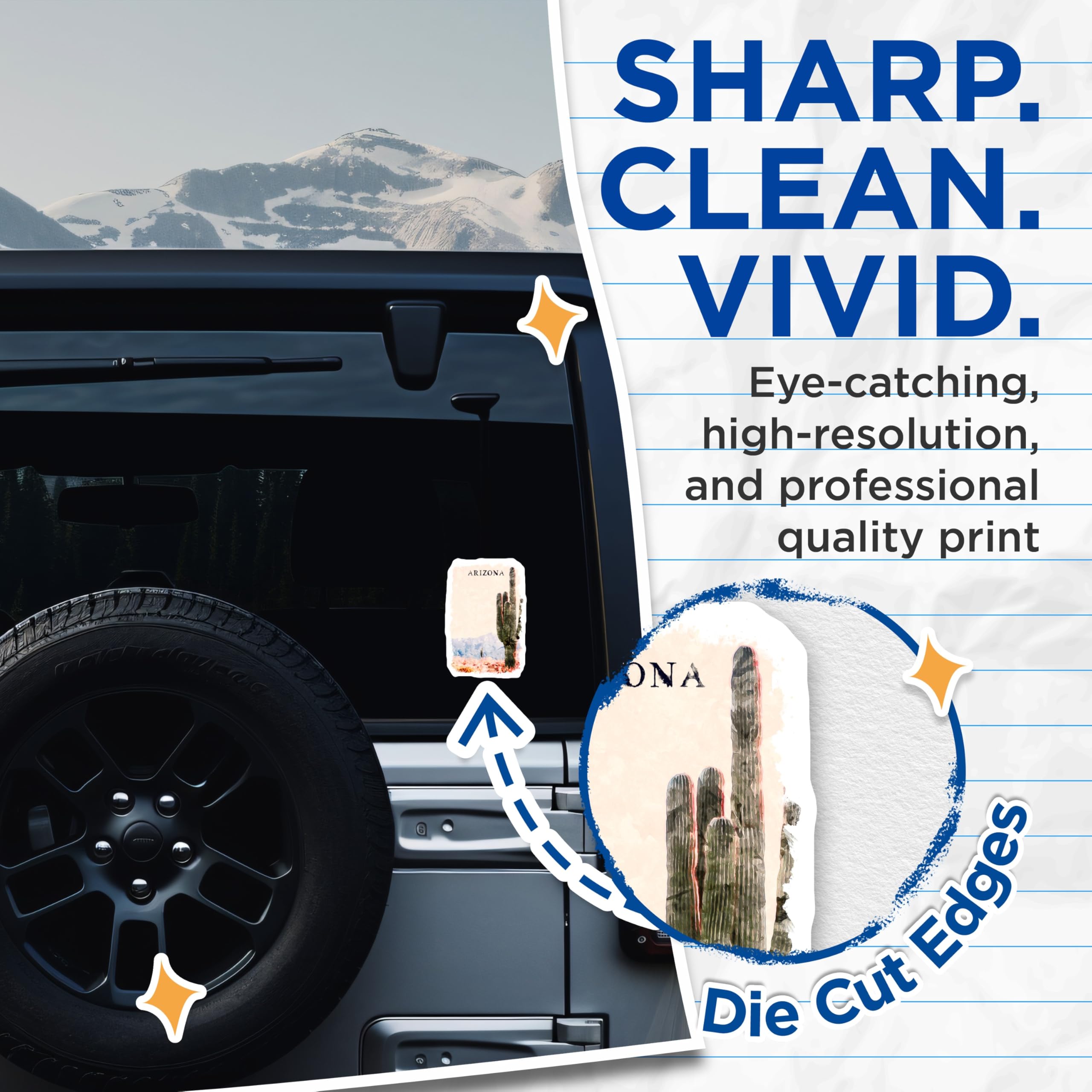 (2 Pack) Arizona Cactus Stickers - Desert Landscape - Watercolor Art Decals - 5" On Longest Side - Sticks to Smooth Flat Surfaces - Made in USA - BMCS18219