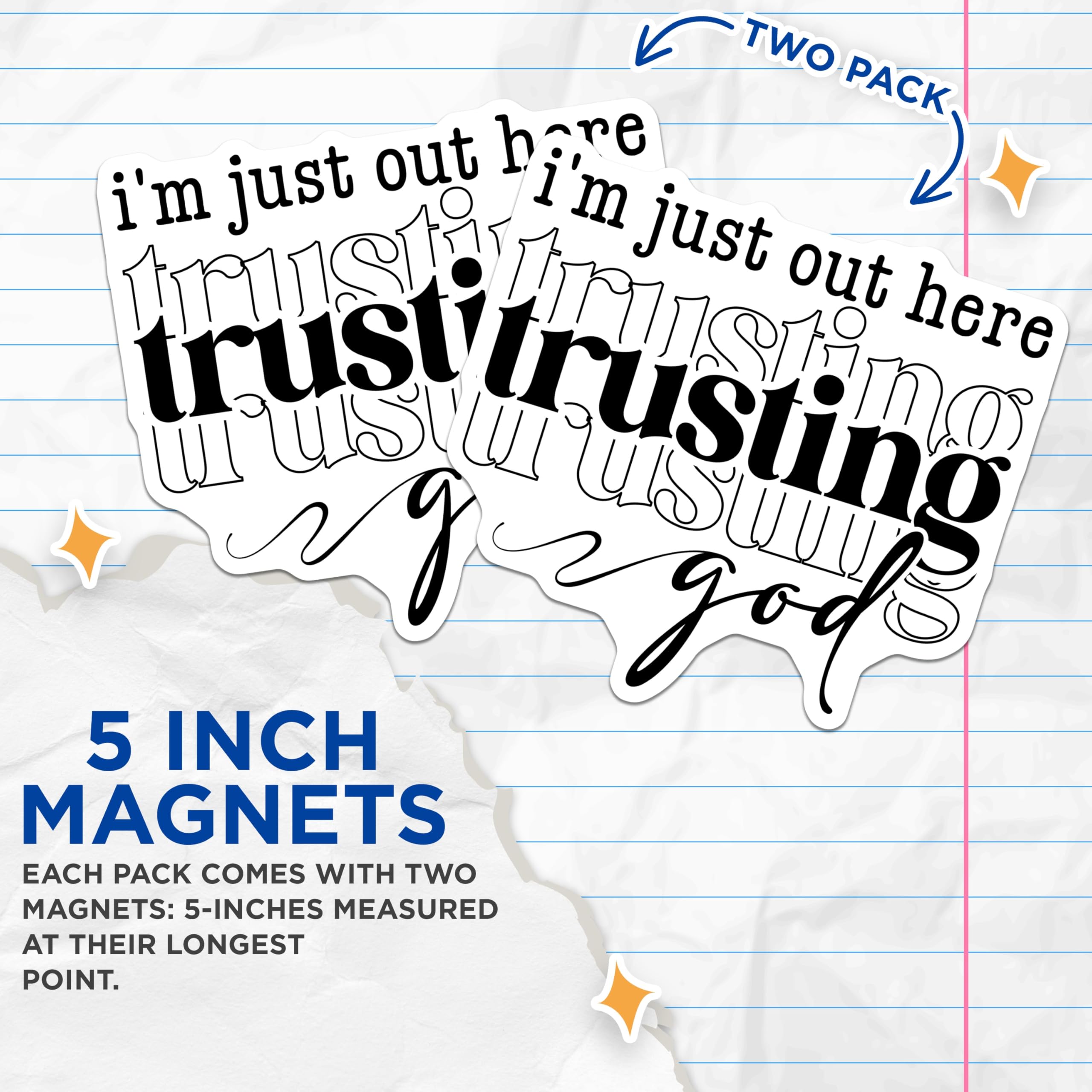(2 Pack) Trusting God Magnets - Christian Faith Inspiration - Spiritual Devotion Decor - 5 Inches On Longest Side - Thick Durable Magnet - Made in USA - MAG23319