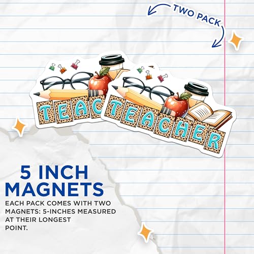 (2 Pack) Teacher Appreciation Magnets - Classroom Decor - School Supplies - 5" On Longest Side - for Cars, Fridges, Toolboxes - Made in USA - MAG8036