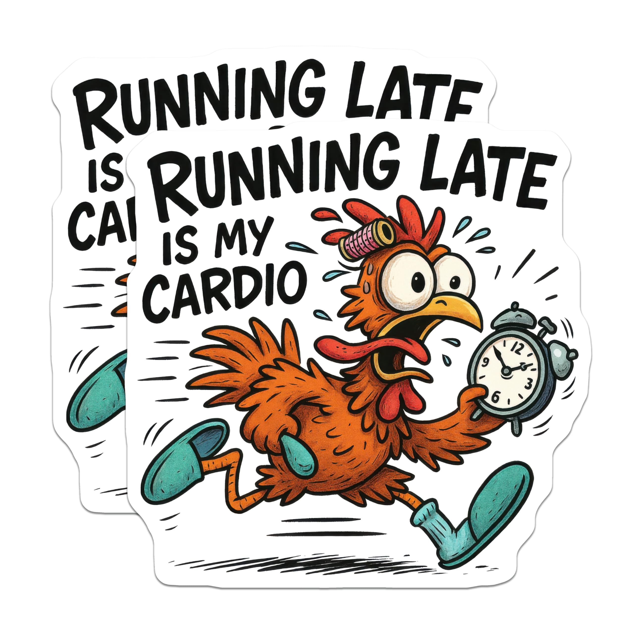 (2 Pack) Running Late Magnets - Cardio Humor Chicken - Refrigerator Organizer - 5 Inches On Longest Side - Thick Durable Magnet - Made in USA - MAG23242