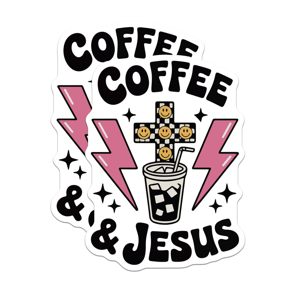 (2 Pack) Coffee and Jesus Magnets - Christian Decor - Retro Smiley Face Magnets - 5" On Longest Side - Premium Magnet - for Cars, Refrigerators, Toolboxes, Lockers - Made in USA - MAG16724