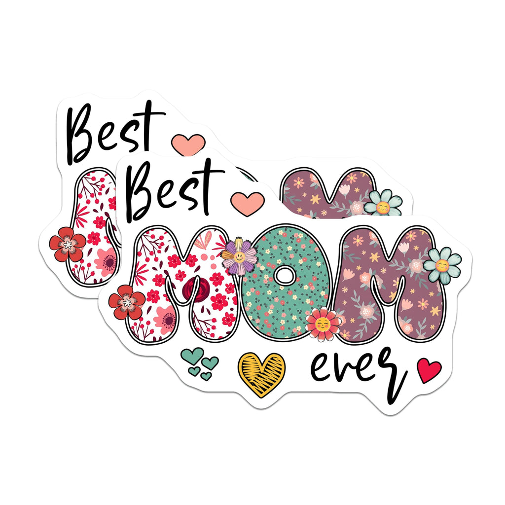 (2 Pack) Best Mom Ever Stickers - Floral Design - 5" On Longest Side - Sticks to Smooth Flat Surfaces - Made in USA - BMCS8458 - BMCS8458