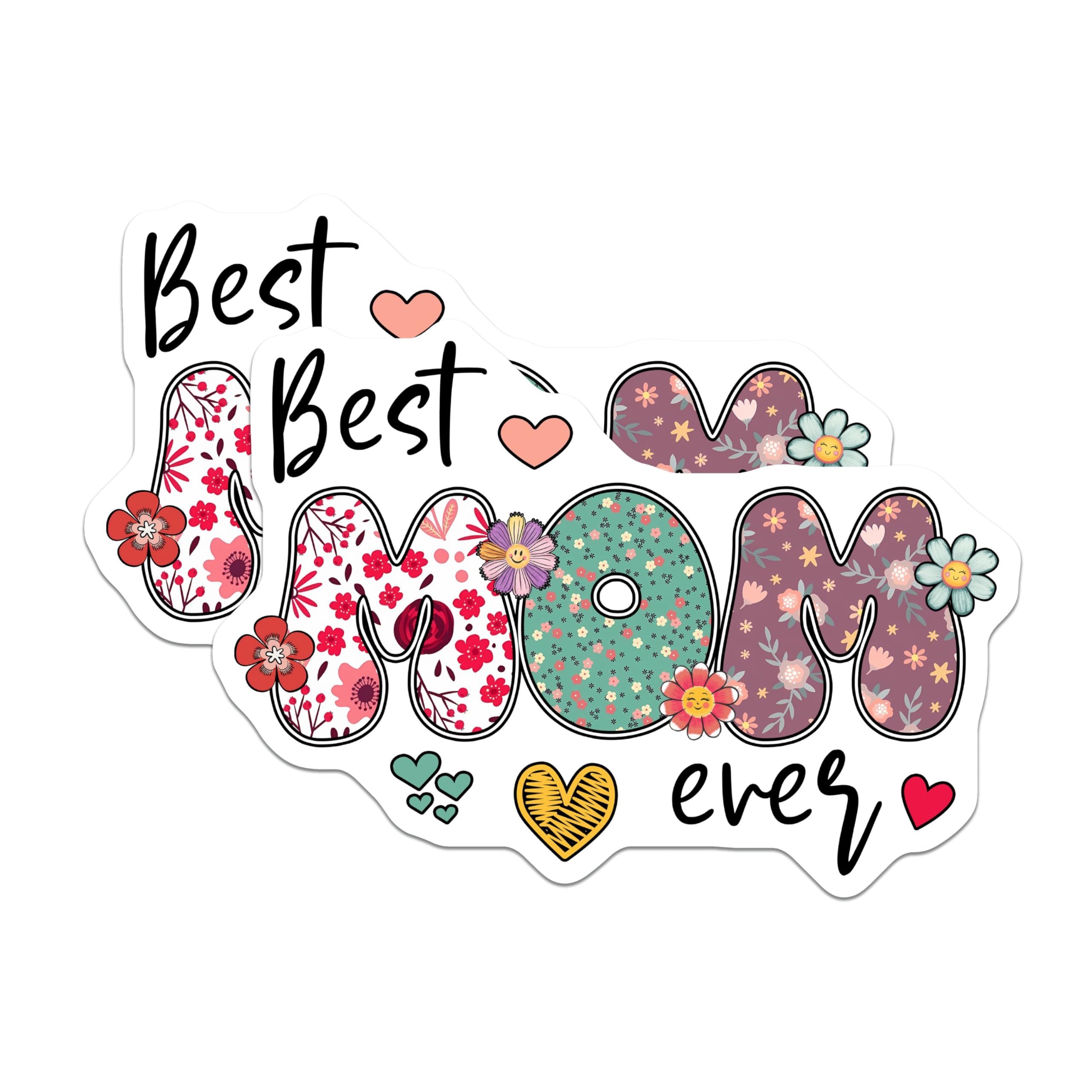 (2 Pack) Best Mom Ever Stickers - Floral Design - 5" On Longest Side - Sticks to Smooth Flat Surfaces - Made in USA - BMCS8458 - BMCS8458