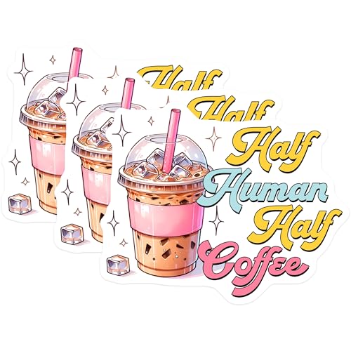 (3 Pack) Half Human Half Coffee Decals - Coffee Lover - Laptop Decal - 3 Inches On Longest Side - Easy Peel & Apply - Made in USA - 3MCS6289
