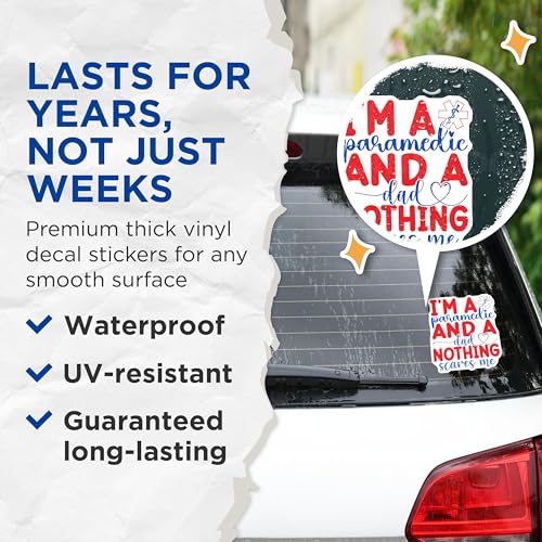 (2 Pack) Paramedic Dad Stickers - Inspirational Paramedic Decals - Motivational Father Stickers - 5" On Longest Side - Sticks to Smooth Flat Surfaces - Made in USA - BMCS5534