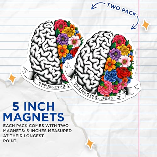 (2 Pack) Your Anxiety is A Lying B Magnets - Mental Health Art - 5" On Longest Side - for Cars, Fridges, Toolboxes - Made in USA - MAG8252