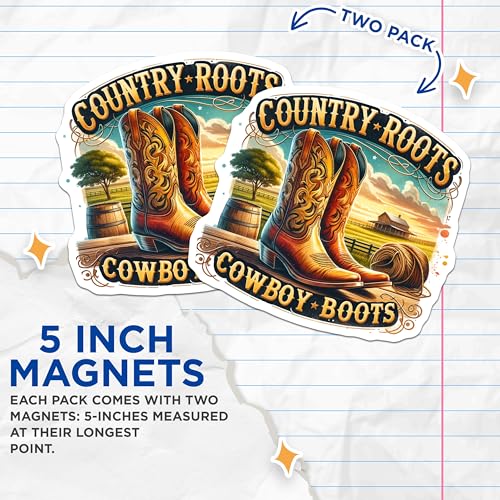 (2 Pack) Country Roots Cowboy Boots Magnets - Rustic Western Decor - Farmhouse Kitchen Decor - Country Living - 5" On Longest Side - for Cars, Fridges, Toolboxes - Made in USA - MAG6801