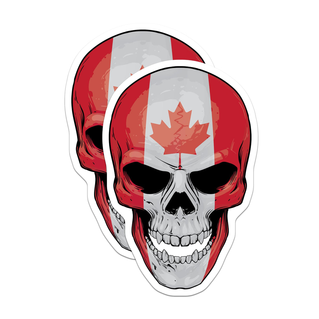 (2 Pack) Canadian Flag Skull Magnets - Canada Pride Decor - Maple Leaf Magnetic Art - 5" On Longest Side - Premium Magnet - for Cars, Refrigerators, Toolboxes, Lockers - Made in USA - MAG17732