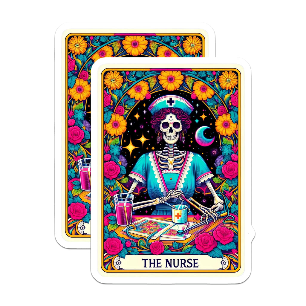 (2 Pack) Nurse Skeleton Magnets - Dia de Los Muertos Tarot Card - Healthcare Worker Appreciation Decor for Nurses - 5 Inches On Longest Side - Thick Durable Magnet - Made in USA - MAG25167