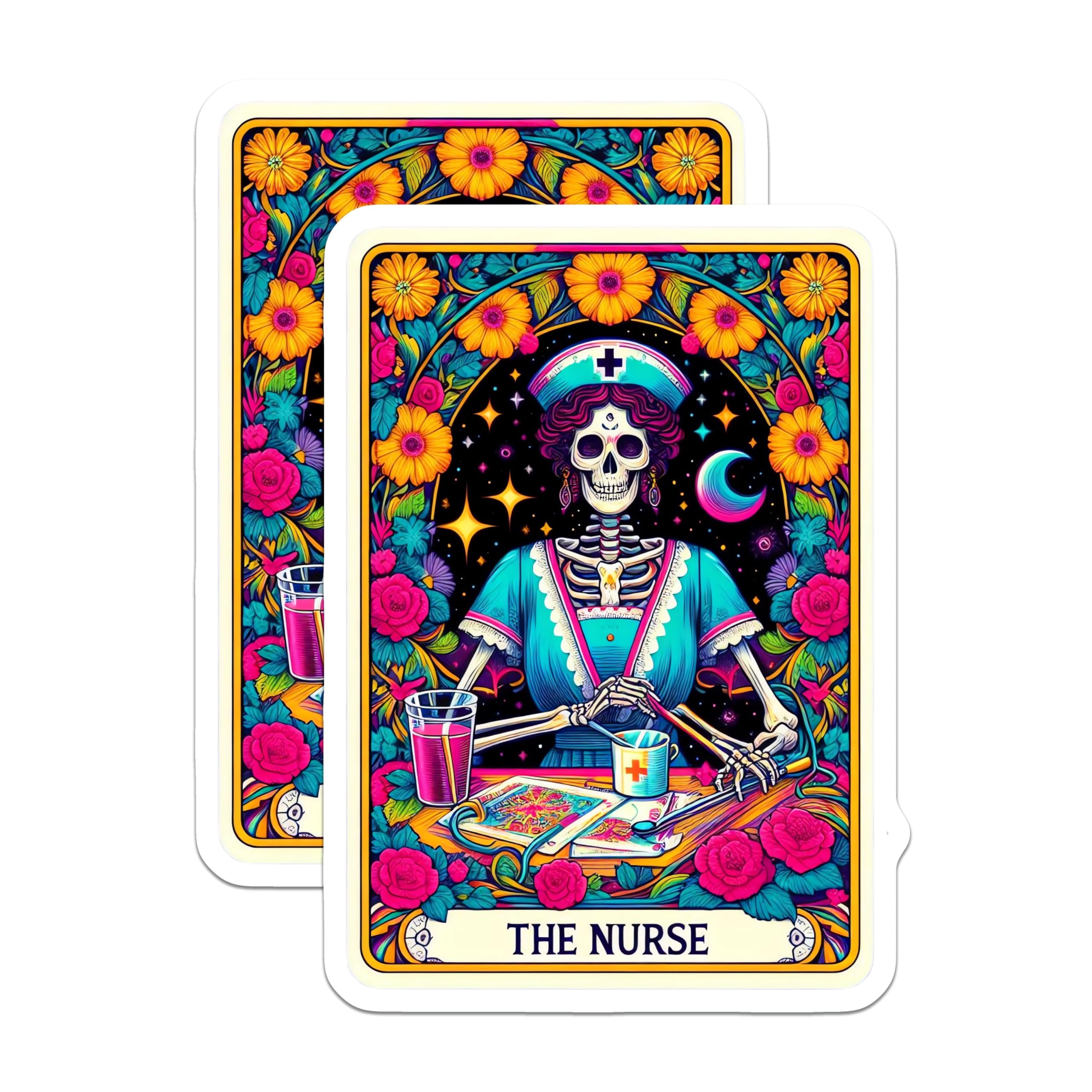 (2 Pack) Nurse Skeleton Magnets - Dia de Los Muertos Tarot Card - Healthcare Worker Appreciation Decor for Nurses - 5 Inches On Longest Side - Thick Durable Magnet - Made in USA - MAG25167