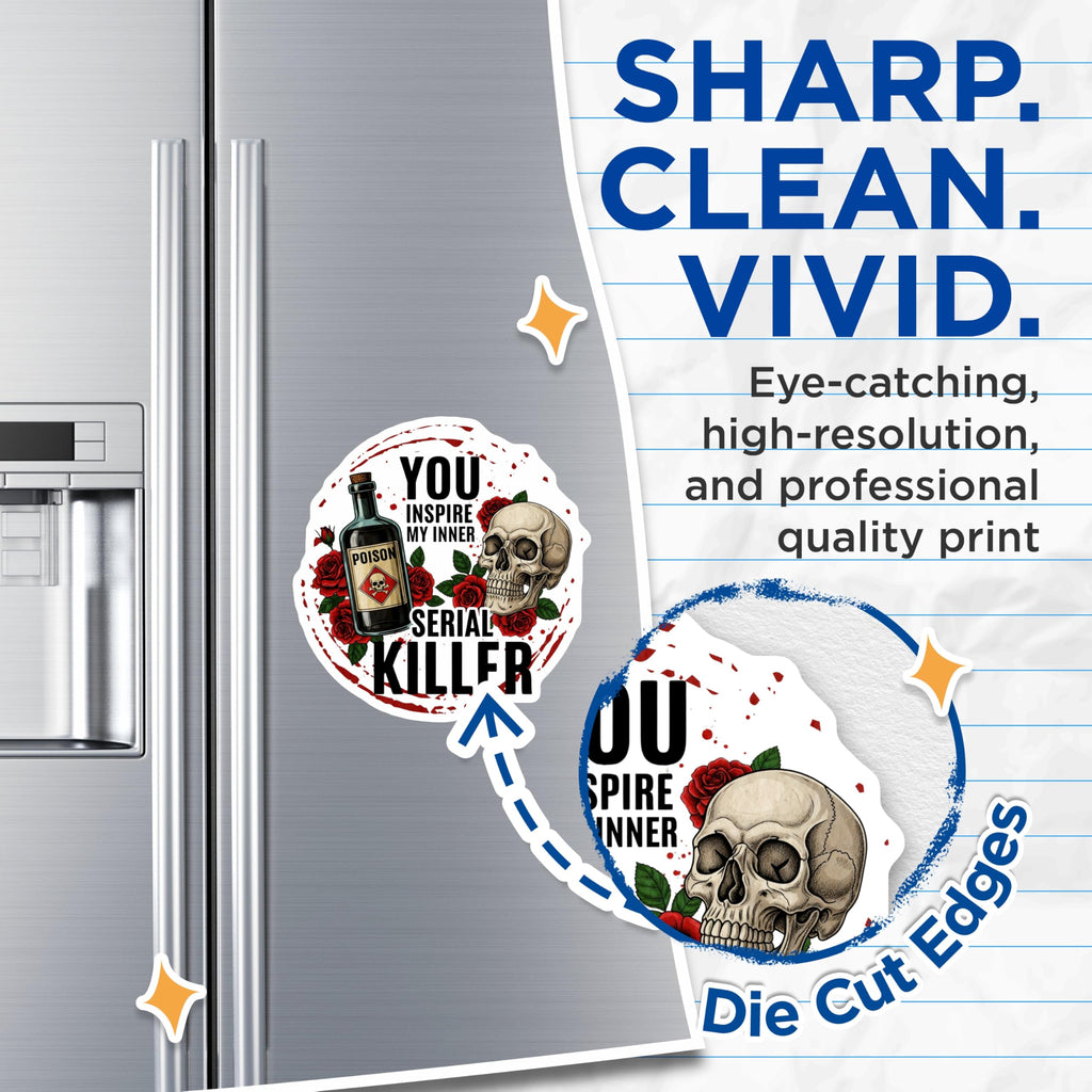 (2 Pack) Serial Killer Magnets - Inner Serial Killer Decor - Skull and Poison Magnets - 5" On Longest Side - Premium Magnet - for Cars, Refrigerators, Toolboxes, Lockers - Made in USA - MAG14270