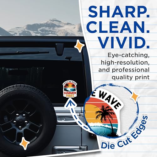 (2 Pack) Catch The Wave Stickers - Summer Vibes - Surfing Adventure - 5" On Longest Side - Sticks to Smooth Flat Surfaces - Made in USA - BMCS5839