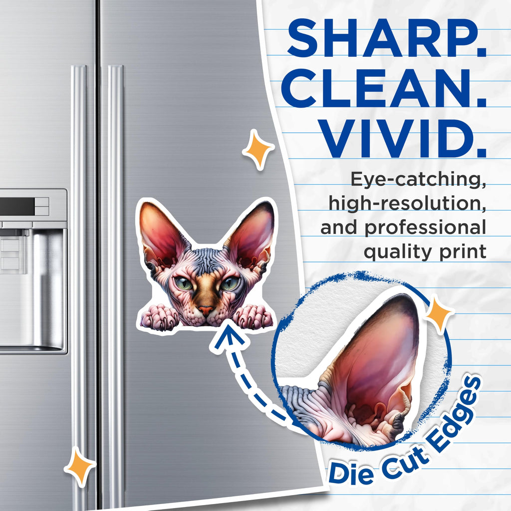 (2 Pack) Sphynx Cat Magnets - Hairless Cat Lover - Unique Refrigerator Magnets - 5" On Longest Side - Premium Magnet - for Cars, Refrigerators, Toolboxes, Lockers - Made in USA - MAG15020