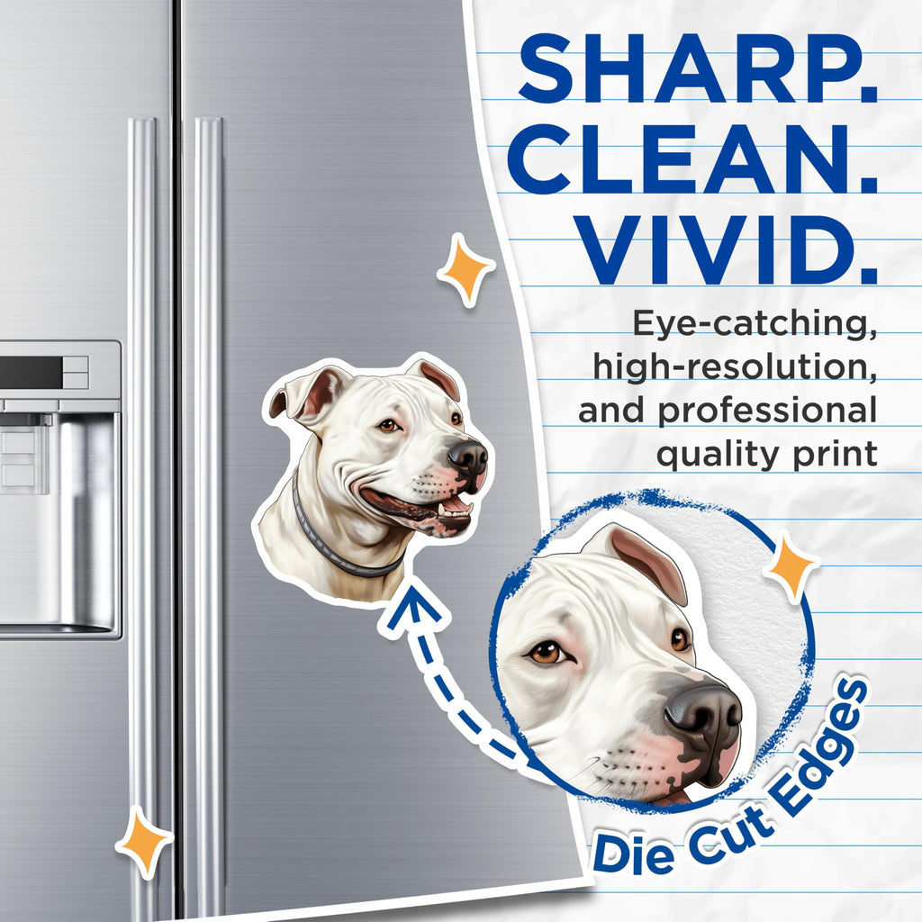 (2 Pack) White Pit Bull Dog Magnets - American Bulldog Enthusiast Magnets - Pet Parent Refrigerator Decor - 5 Inches On Longest Side - Thick Durable Magnet - Made in USA - MAG27238
