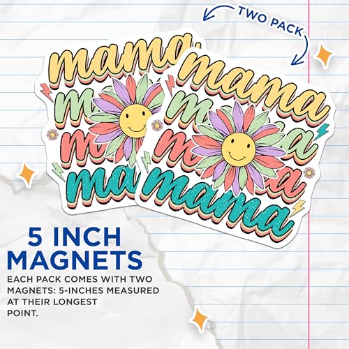 (2 Pack) Mama Magnets Magnets - Smiling Flower Design - Mom Decor - 5" On Longest Side - Made in USA - Sticks to Refrigerators & Metal Surfaces - MAG8962