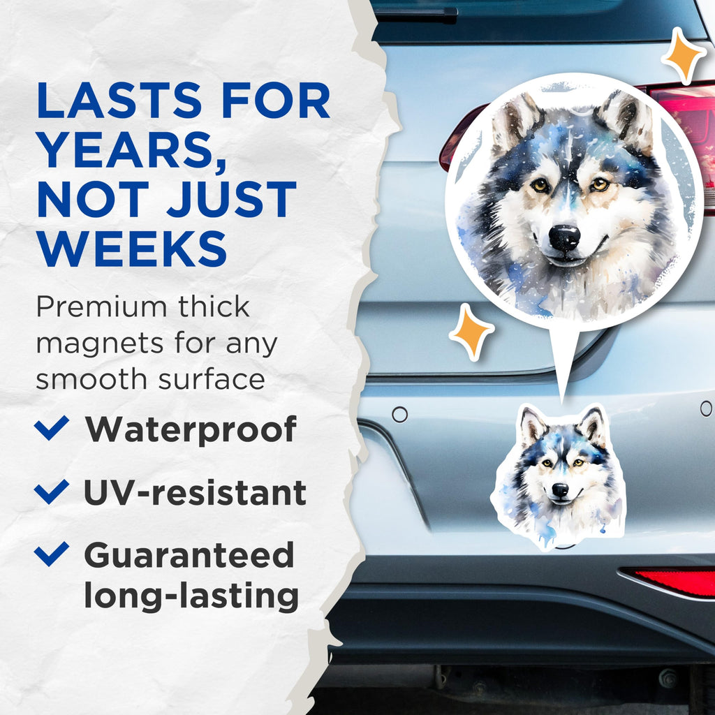 (2 Pack) Watercolor Husky Magnets - Dog Lover Fridge Decor - Animal Art Accent - 5 Inches On Longest Side - Thick Durable Magnet - Made in USA - MAG25271