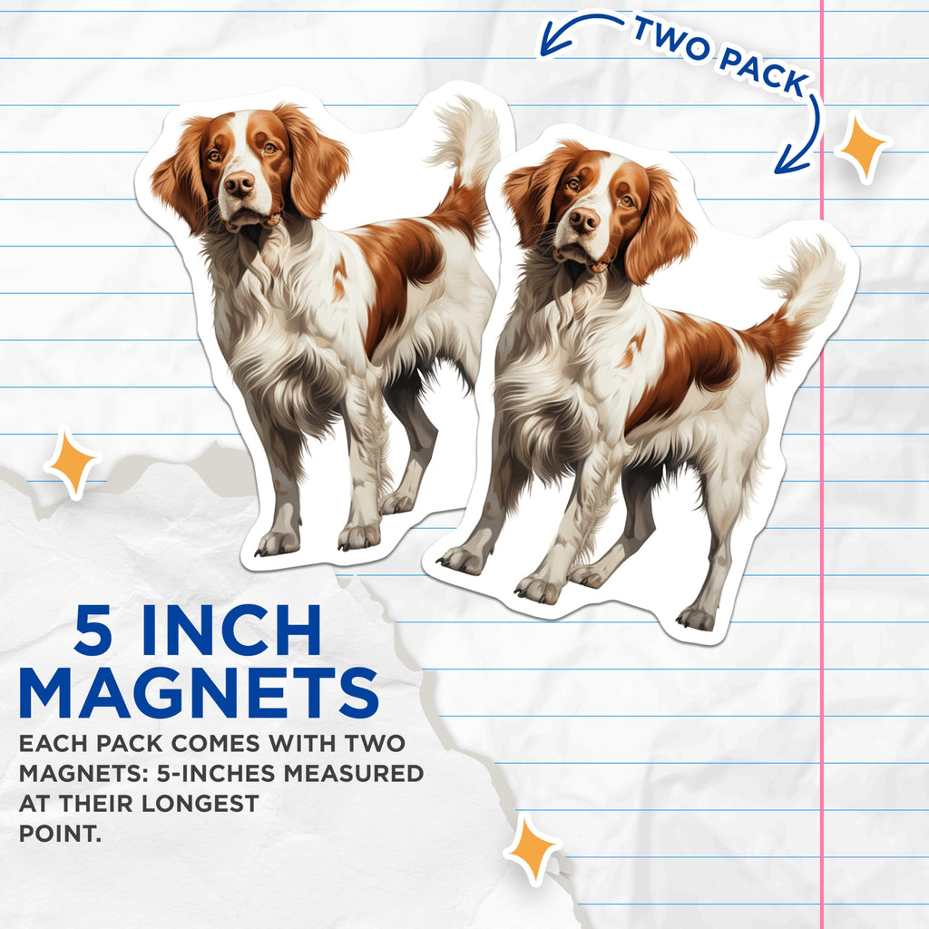 (2 Pack) Brittany Spaniel Magnets - Dog Lover Decor - Canine Breed Collectible - 5 Inches On Longest Side - Thick Durable Magnet - Made in USA - MAG24743