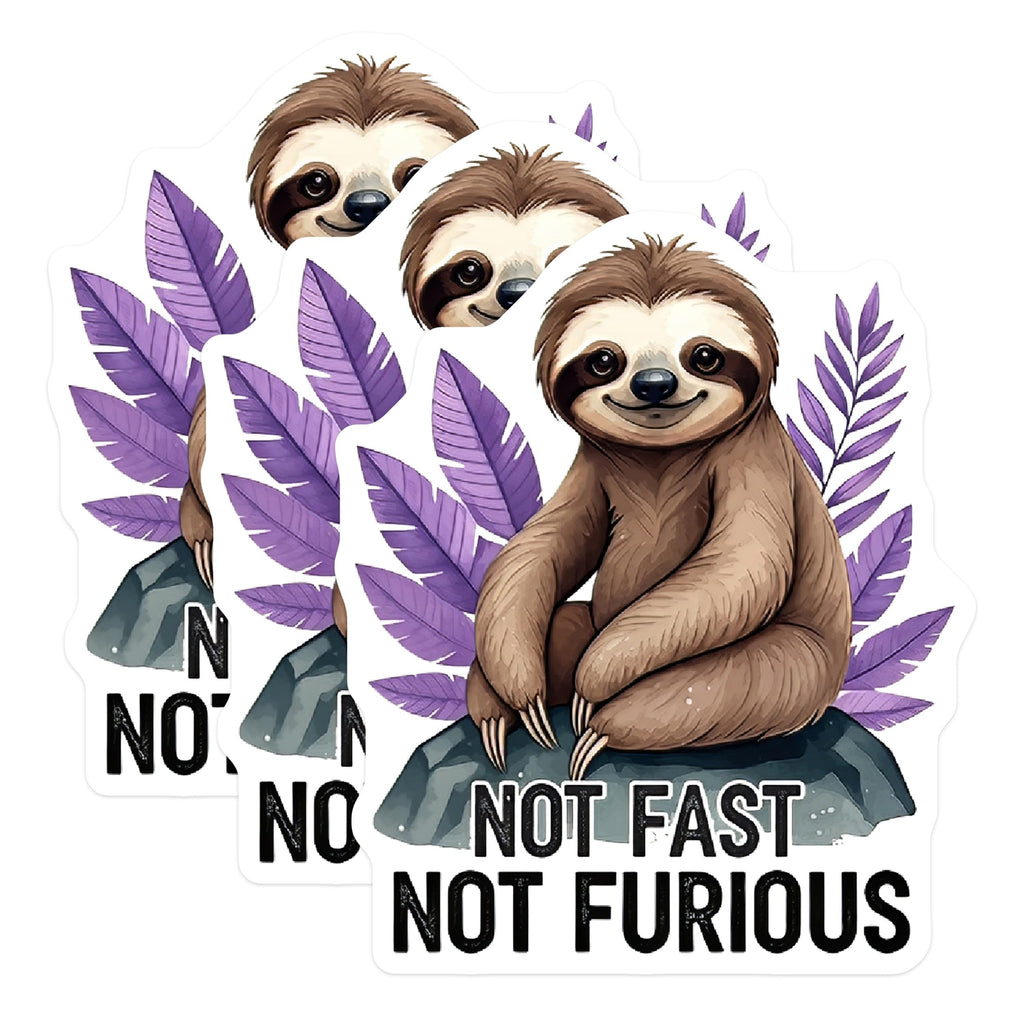 (3 Pack) Sloth Decals - Funny Sloth Stickers - Not Fast Not Furious - 3 Inches On Longest Side - Easy Peel & Apply - Made in USA - 3MCS2924
