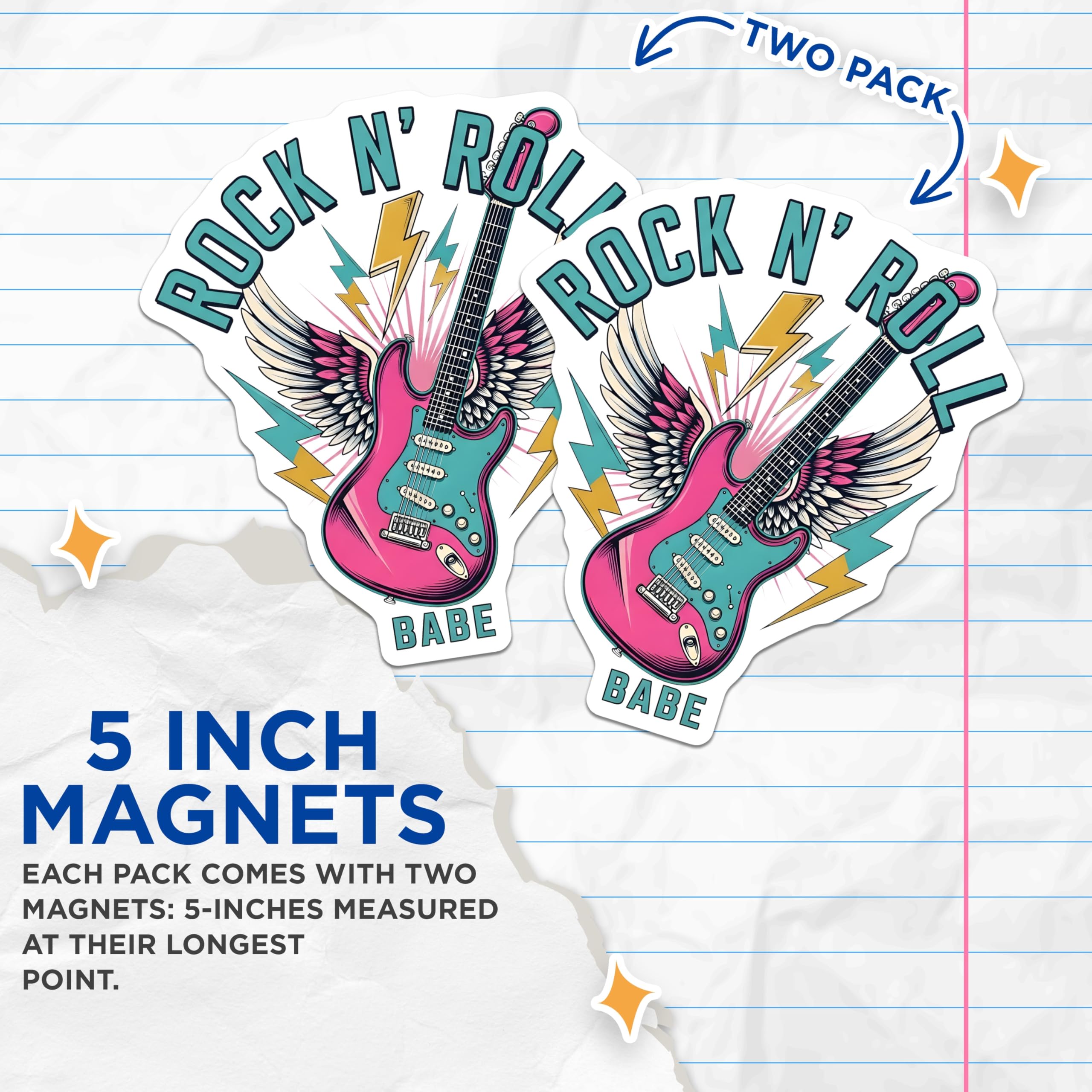 (2 Pack) Rock and Roll Magnets - Electric Guitar Art - Music Lover Refrigerator Magnets - 5" On Longest Side - Premium Magnet - for Cars, Refrigerators, Toolboxes, Lockers - Made in USA - MAG18796