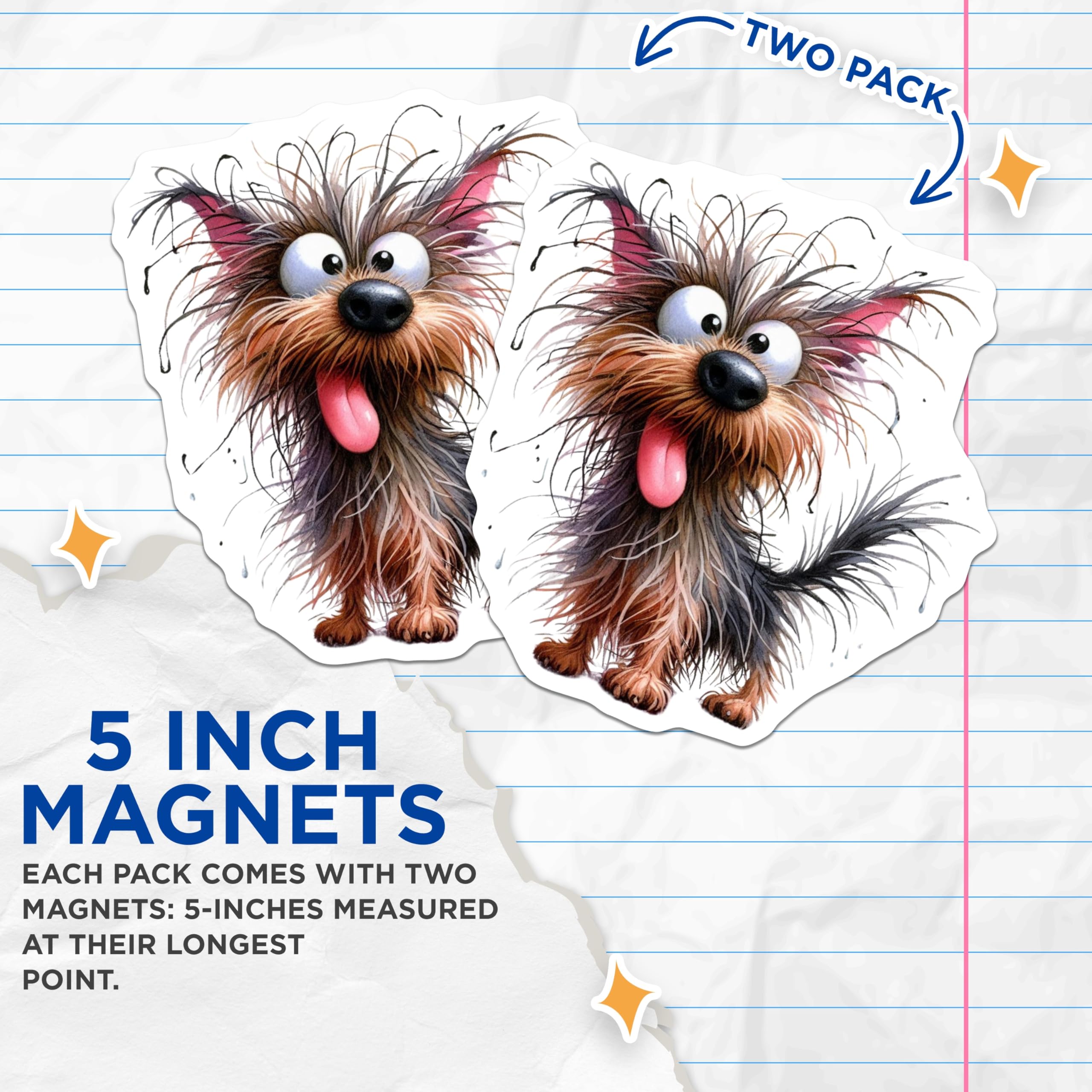 (2 Pack) Funny Dog Magnets - Scruffy Puppy Cartoon - Pet Lover Decor Kitchen - 5 Inches On Longest Side - Thick Durable Magnet - Made in USA - MAG25132
