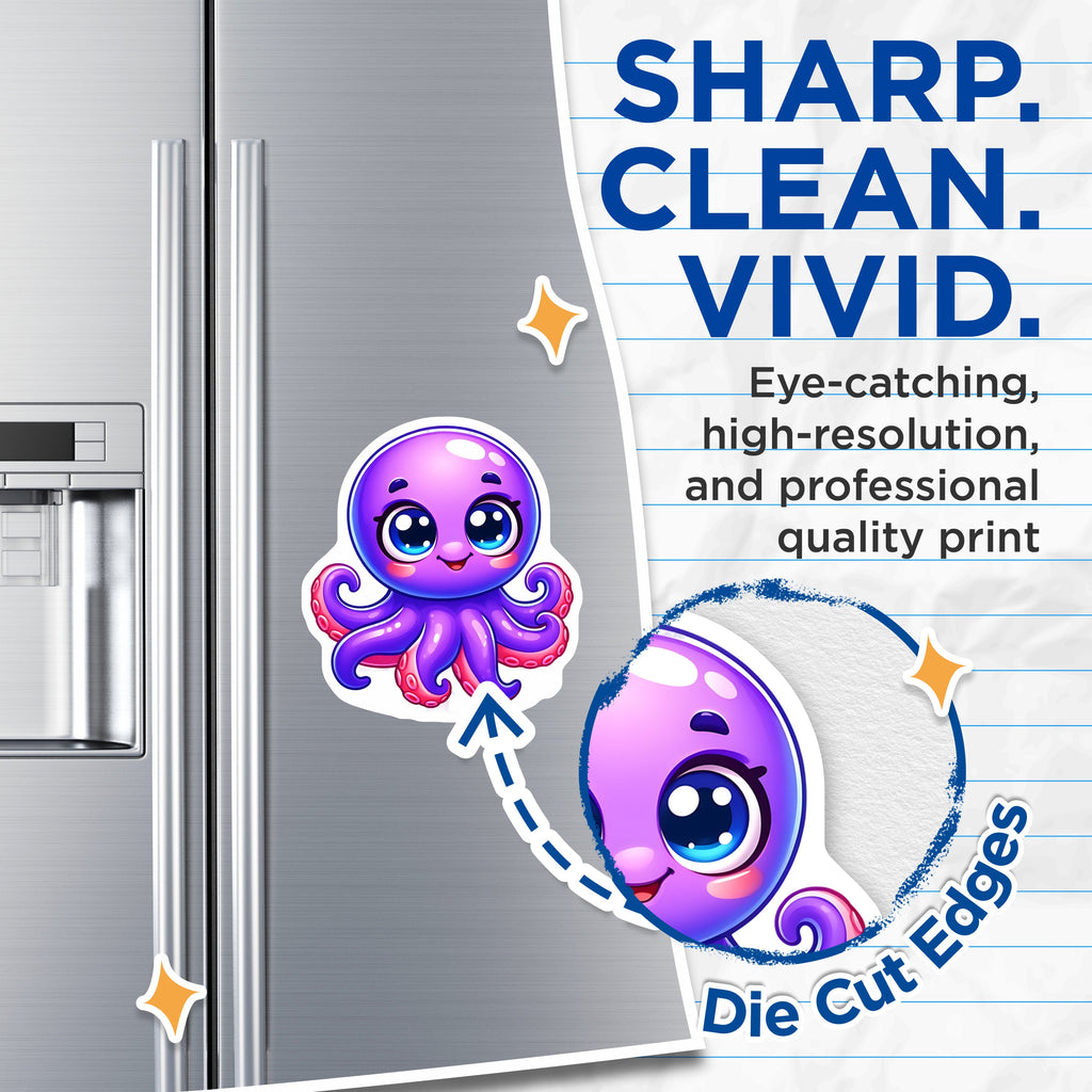 (2 Pack) Kawaii Octopus Magnets - Vibrant Sea Life Decor - Cheerful Refrigerator Art Accents - 5 Inches On Longest Side - Thick Durable Magnet - Made in USA - MAG39475