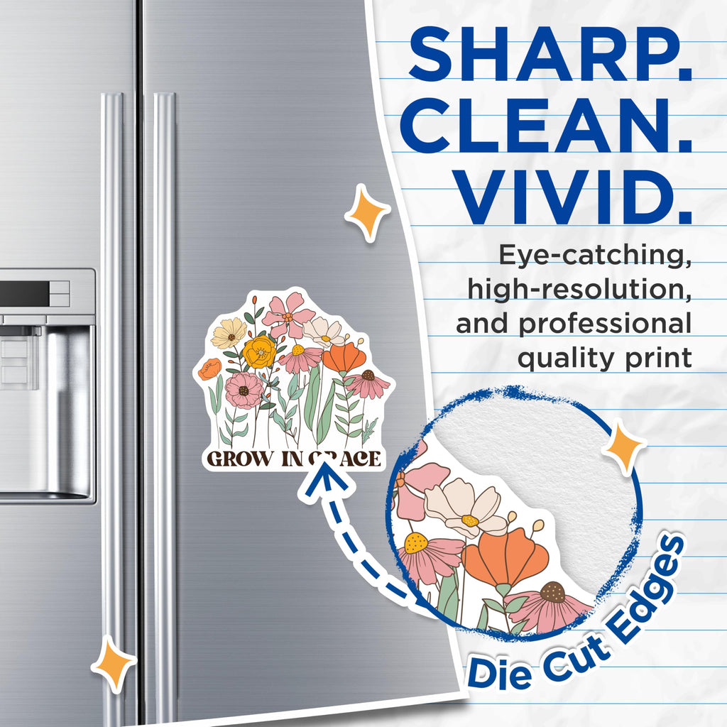 (2 Pack) Grow in Grace Magnets - Floral Fridge Decor - Inspirational Home Accents - 5" On Longest Side - Premium Magnet - for Cars, Refrigerators, Toolboxes, Lockers - Made in USA - MAG18819
