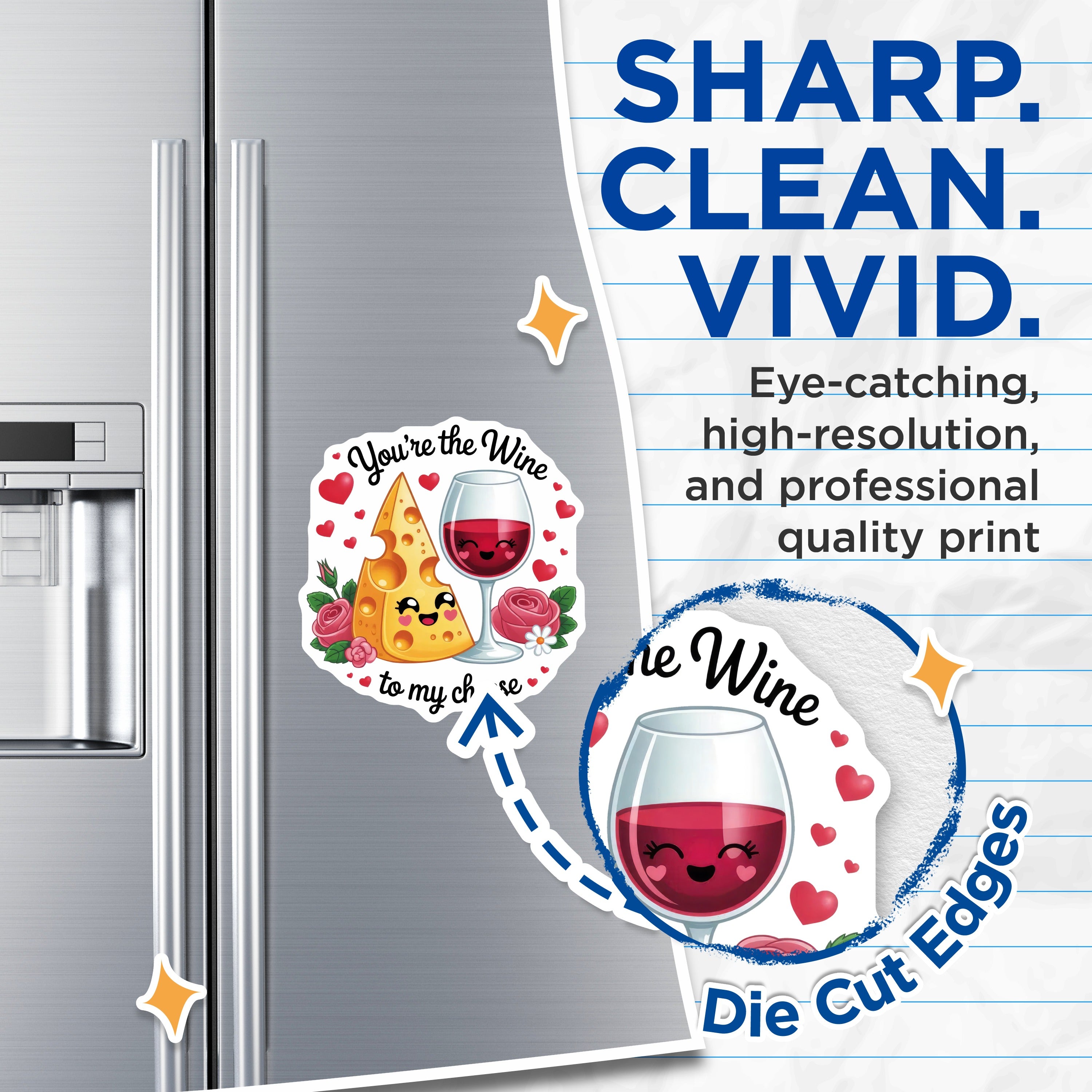 (2 Pack) Youre The Wine to My Cheese Magnets - Cute Couple Refrigerator Decor - Romantic Kitchen Housewarming - 5 Inches On Longest Side - Thick Durable Magnet - Made in USA - MAG39918