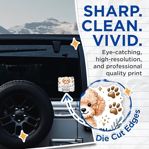 (2 Packs) Life is Golden with My Doodle Stickers - Golden Doodle Dog Breed Decals - 5 Inches On Longest Side - Premium Vinyl Decal - Sticks to Any Smooth Flat Surface - Made in USA - BMCS2383