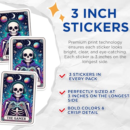 (3 Pack) Gamer Skeleton Decals - Video Game Decal - Skull Laptop Decal - 3 Inches On Longest Side - Easy Peel & Apply - Made in USA - 3MCS4180