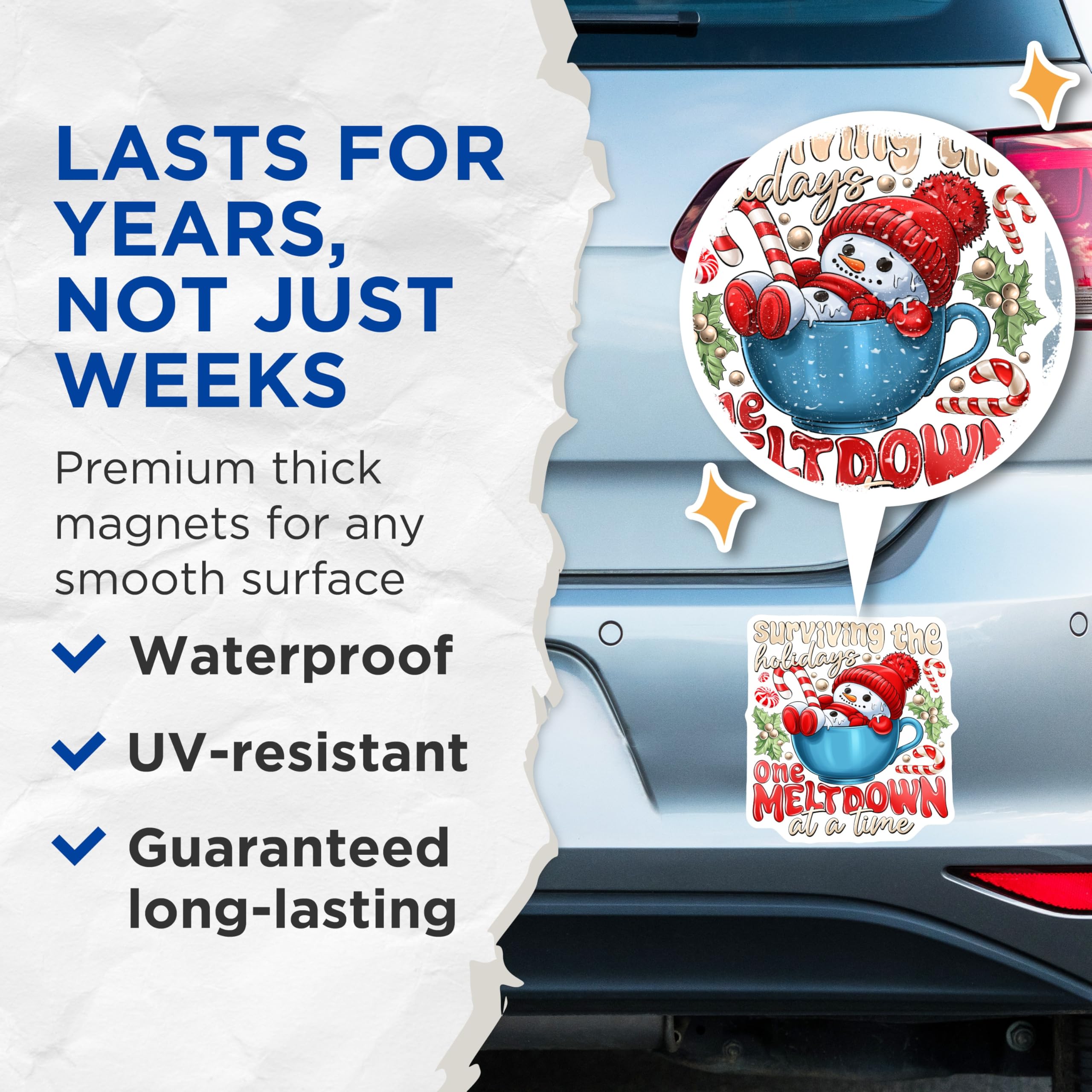 (2 Pack) Surviving Holidays Magnets - Funny Christmas Meltdown Decor - Sarcastic Xmas Refrigerator Humor - 5 Inches On Longest Side - Thick Durable Magnet - Made in USA - MAG27101