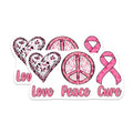 (2 Pack) Breast Cancer Awareness Stickers - Love Peace Cure Decals - Pink Ribbon Support Stickers - 5" On Longest Side - Sticks to Smooth Flat Surfaces - Made in USA - BMCS4739
