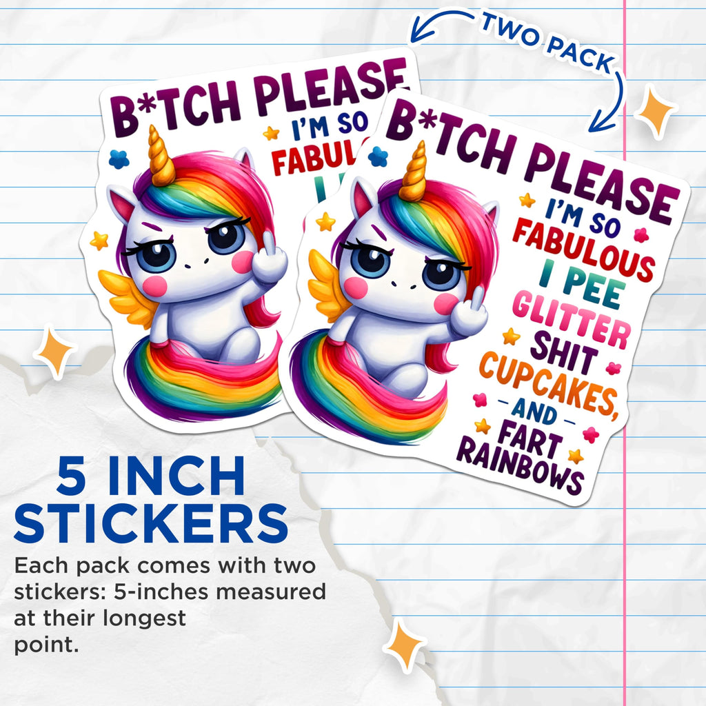 (2 Pack) Sassy Unicorn Stickers - Funny Unicorn Stickers - Humorous Quote Stickers - 5" On Longest Side - Sticks to Any Smooth Flat Surface - Made in USA - BMCS3346