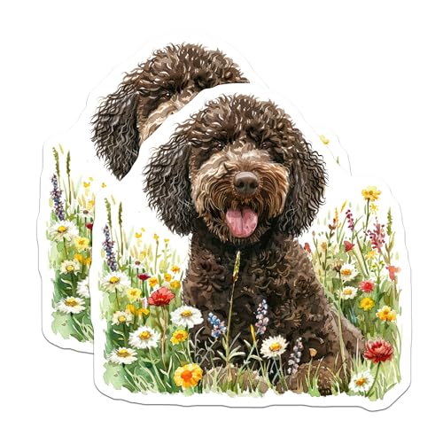 (2 Pack) Cute Dog Stickers - Happy Dog in Flowers - Dog Lover Decal Pack - 5" On Longest Side - Sticks to Smooth Flat Surfaces - Made in USA - BMCS6880