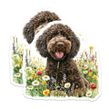 (2 Pack) Cute Dog Stickers - Happy Dog in Flowers - Dog Lover Decal Pack - 5" On Longest Side - Sticks to Smooth Flat Surfaces - Made in USA - BMCS6880