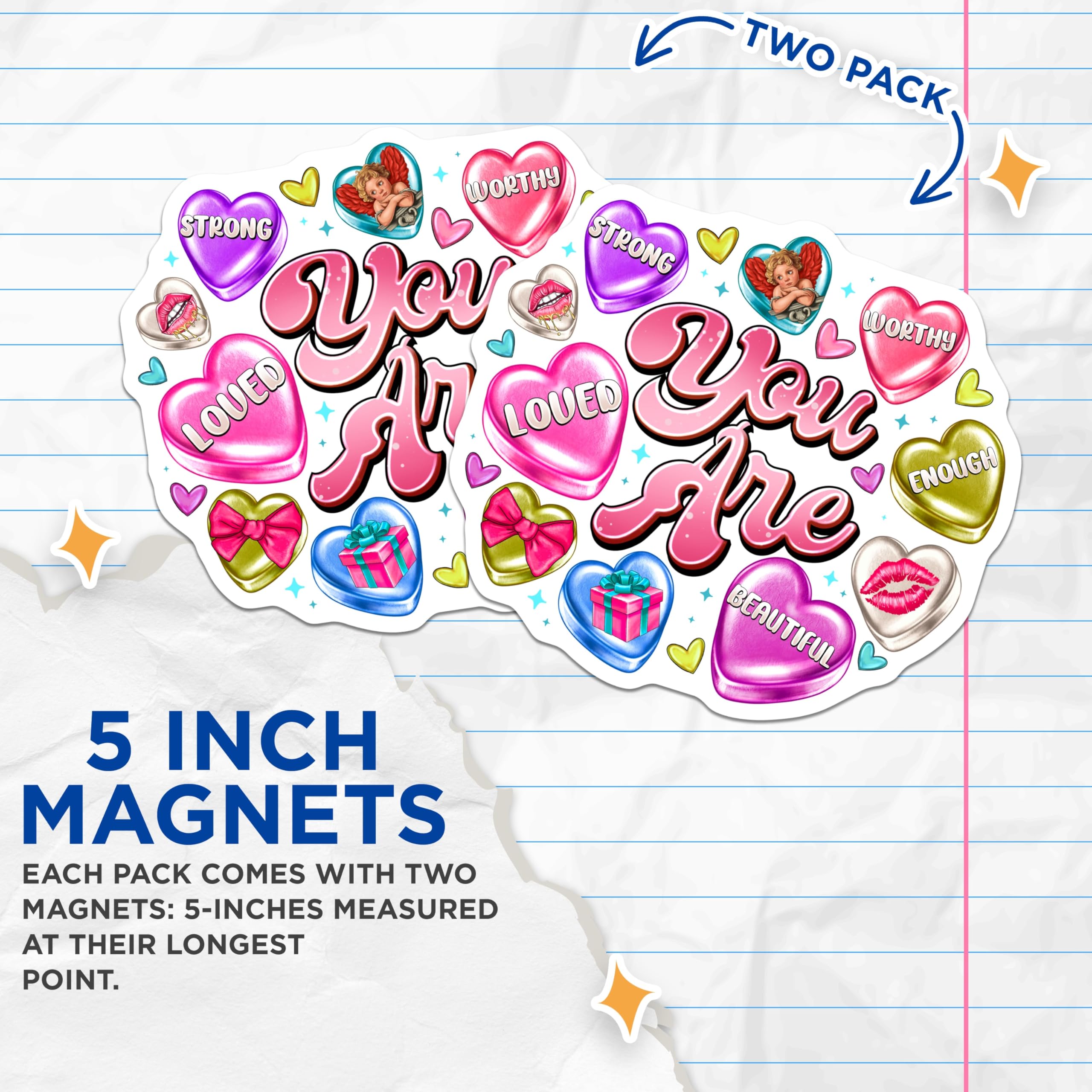 (2 Pack) You are Affirmation Magnets - Retro Candy Heart Decor - Positive Self Love Display for Fridge - 5 Inches On Longest Side - Thick Durable Magnet - Made in USA - MAG28791