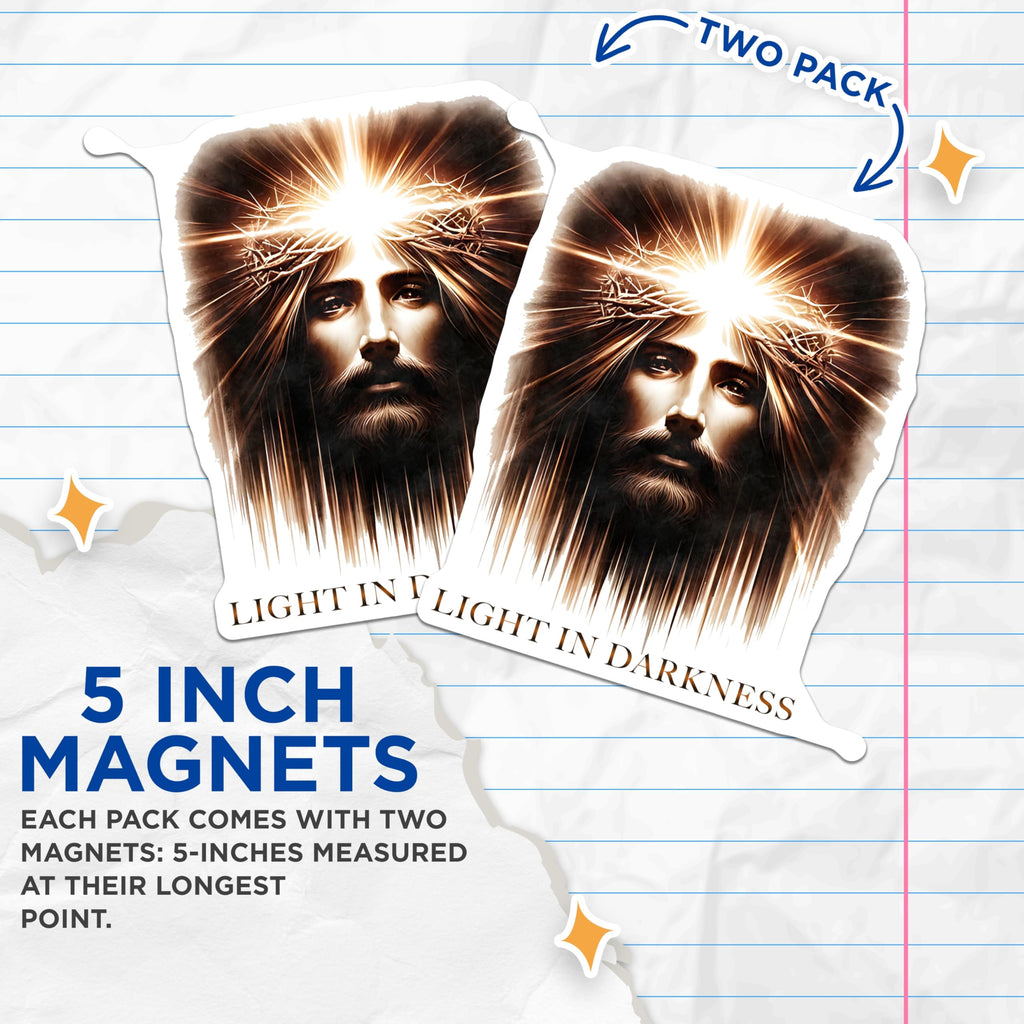(2 Pack) Jesus Christ Magnets - Divine Light Image - Christian Faith Decor - 5 Inches On Longest Side - Thick Durable Magnet - Made in USA - MAG26365