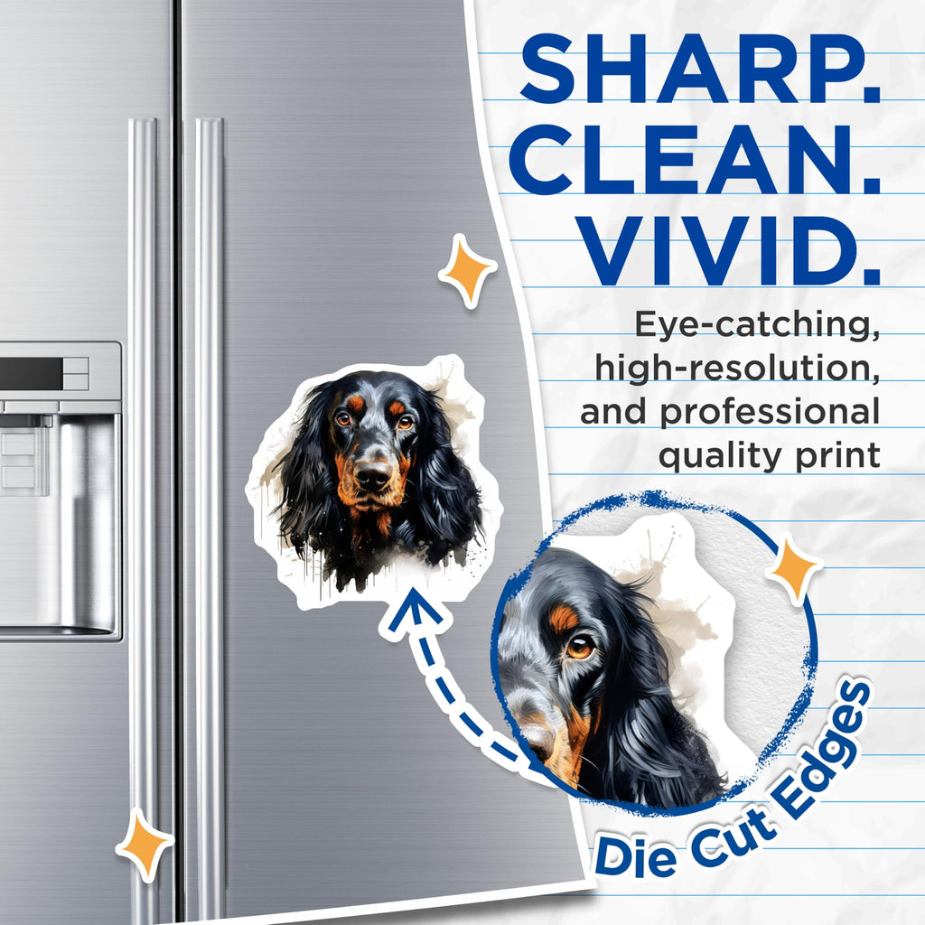 (2 Pack) Gordon Setter Magnets - Elegant Black Tan Dog Portrait - Sporting Breed Canine Art - Pet Owner Collection Decor - 5 Inches On Longest Side - Thick Durable Magnet - Made in USA - MAG24710