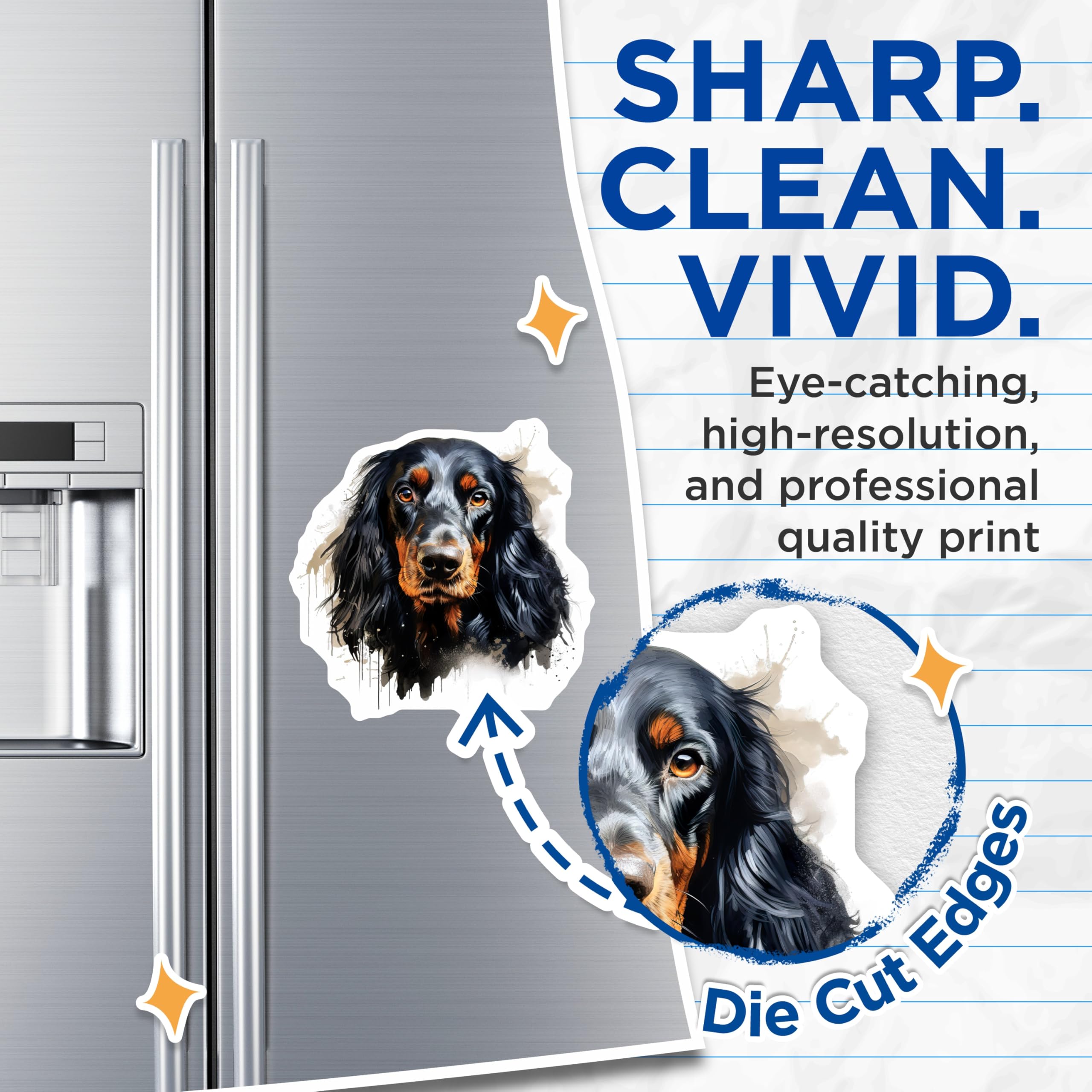 (2 Pack) Gordon Setter Magnets - Elegant Black Tan Dog Portrait - Sporting Breed Canine Art - Pet Owner Collection Decor - 5 Inches On Longest Side - Thick Durable Magnet - Made in USA - MAG24710