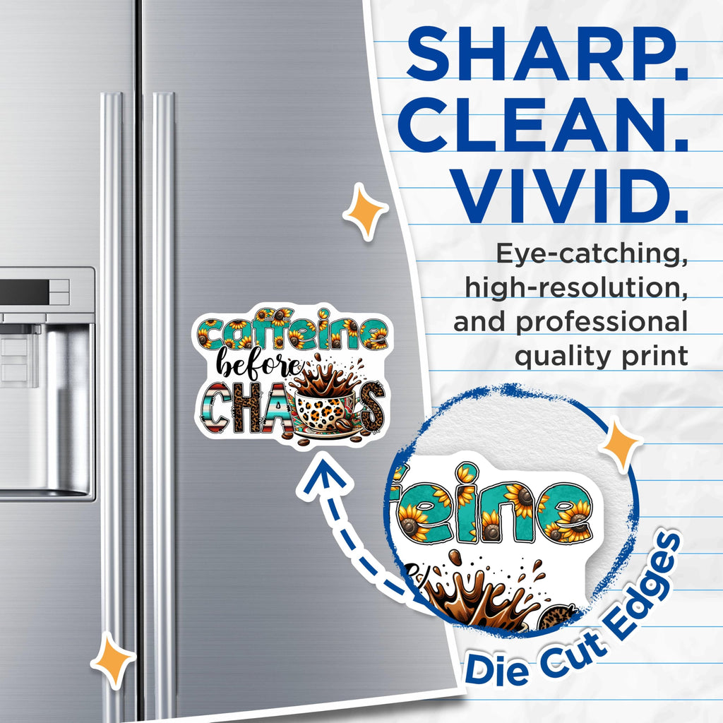 (2 Pack) Caffeine Before Chaos Magnets - Coffee Humor - Funny Kitchen Decor - 5" On Longest Side - for Cars, Fridges, Toolboxes - Made in USA - MAG7533