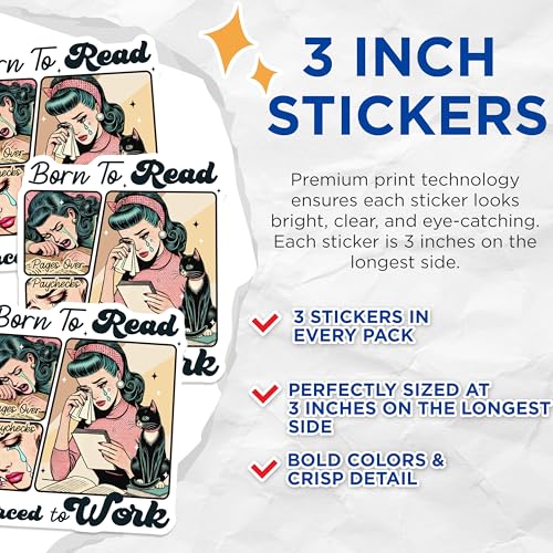 (3 Pack) Born to Read Decals - Pages Over Paychecks - Book Lover Laptop Decal - 3 Inches On Longest Side - Easy Peel & Apply - Made in USA - 3MCS4699