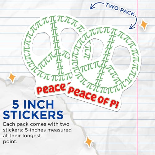 (2 Pack) Peace of Pi Stickers - Math Themed - Fun Geeky Designs for Laptops and Notebooks - 5" On Longest Side - Sticks to Smooth Flat Surfaces - Made in USA - BMCS8161