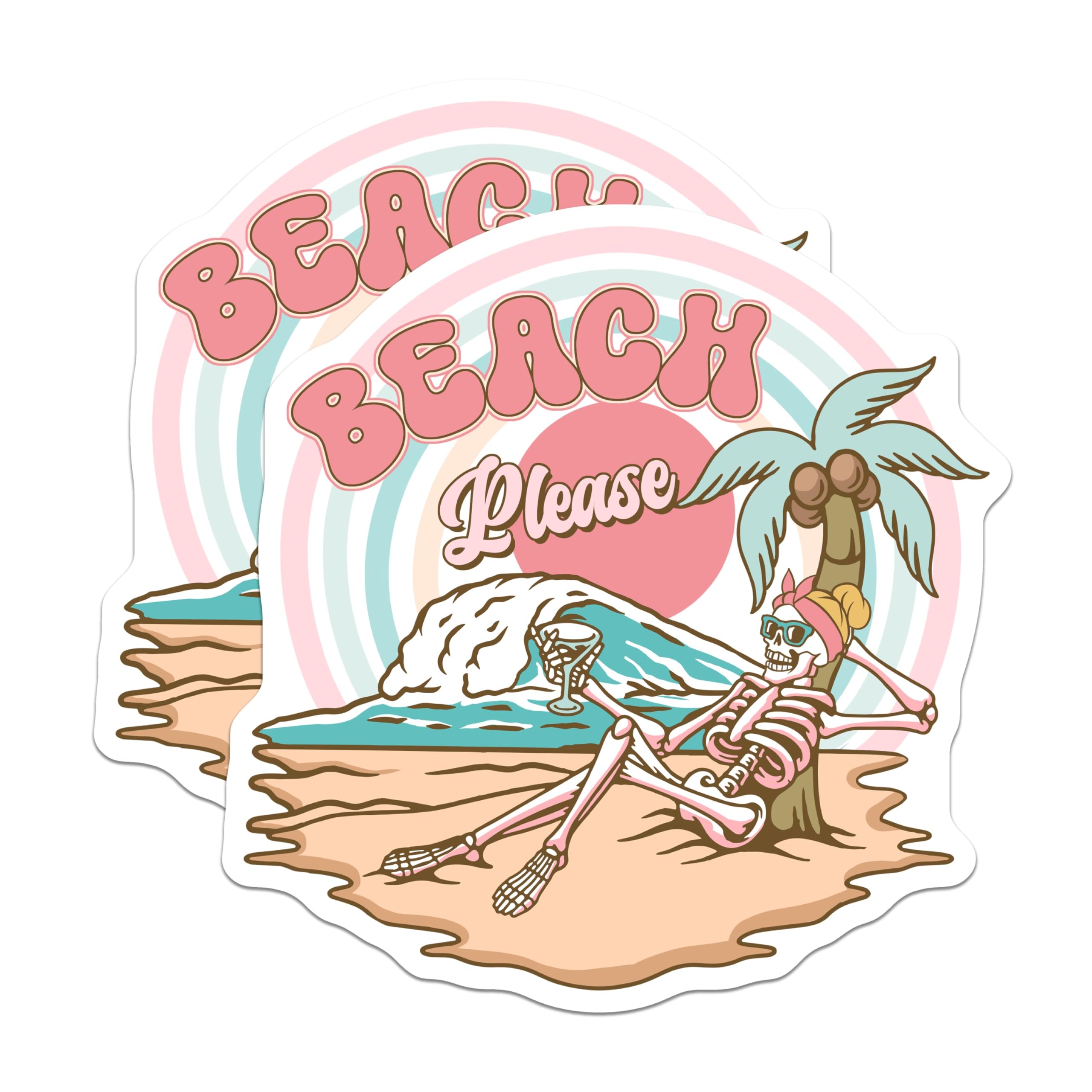 (2 Pack) Beach Please Magnets - Skeleton On Beach- Summer Magnets - 5" On Longest Side - Premium Magnet - for Cars, Refrigerators, Toolboxes, Lockers - Made in USA - MAG17495