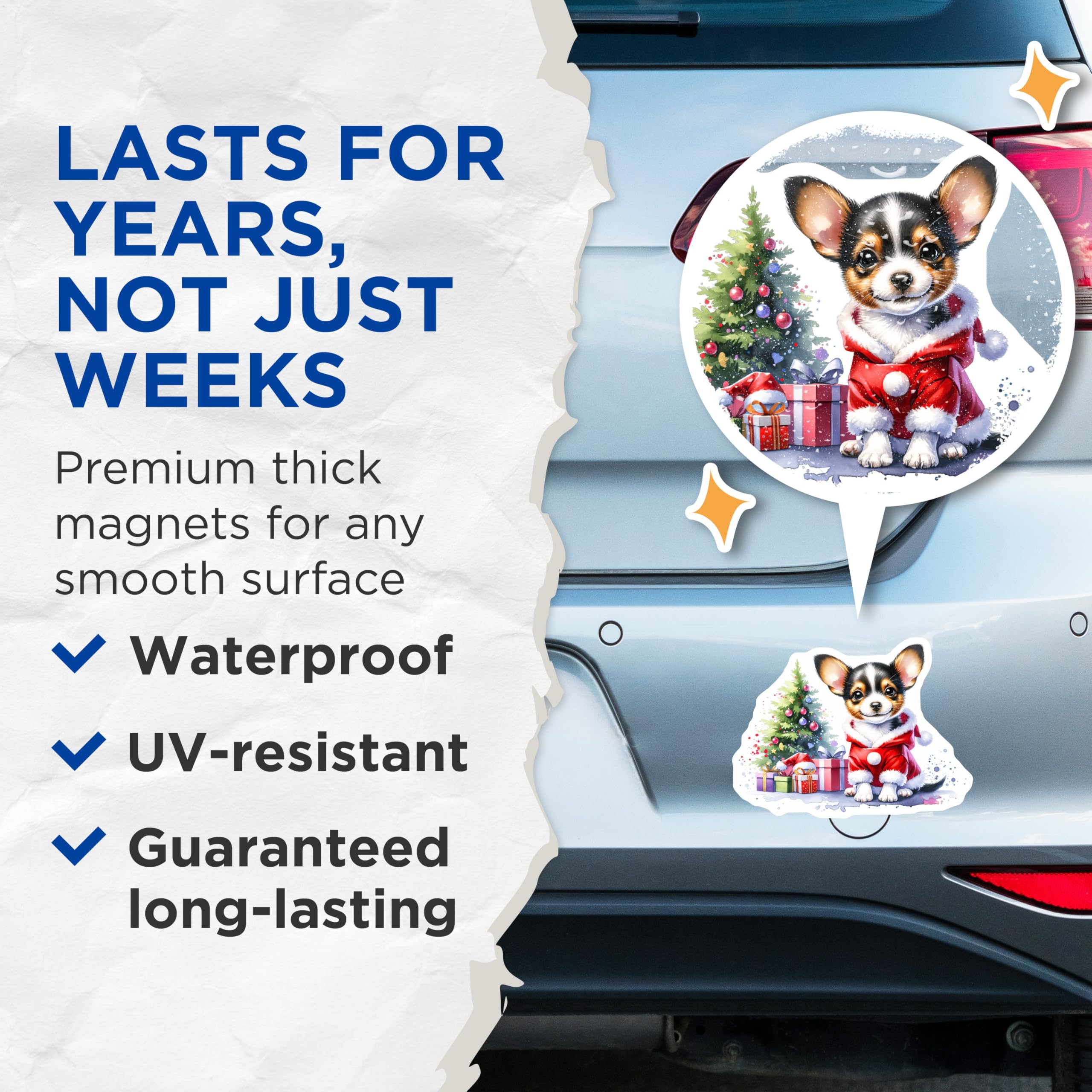 (2 Pack) Christmas Chihuahua Magnets - Puppy Santa Suit - Festive Holiday Decor - 5 Inches On Longest Side - Thick Durable Magnet - Made in USA - MAG24588