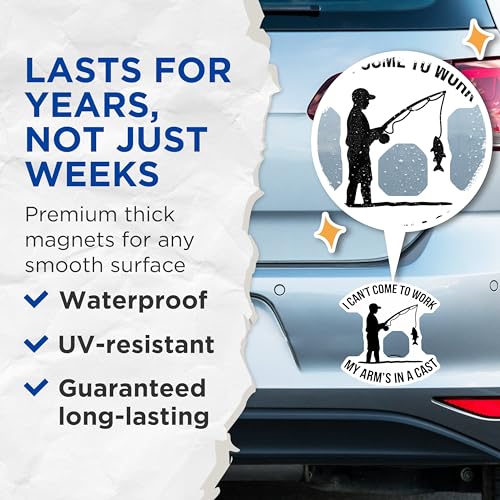 (2 Pack) I Cant Come to Work My Arms in a Cast Magnets Magnets - Funny Fishing Kiln - Humorous Work Excuse - 5" On Longest Side - Made in USA - Sticks to Refrigerators & Metal Surfaces - MAG8769