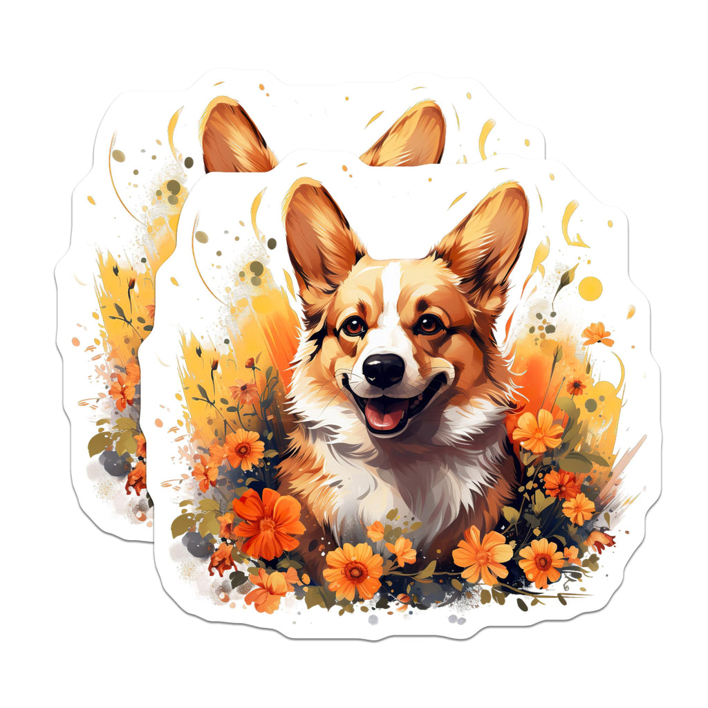 (2 Pack) Happy Corgi Dog Magnets - Floral Pet Lover - Animal Art Fridge Decor - 5 Inches On Longest Side - Thick Durable Magnet - Made in USA - MAG25886