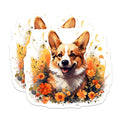 (2 Pack) Happy Corgi Dog Magnets - Floral Pet Lover - Animal Art Fridge Decor - 5 Inches On Longest Side - Thick Durable Magnet - Made in USA - MAG25886